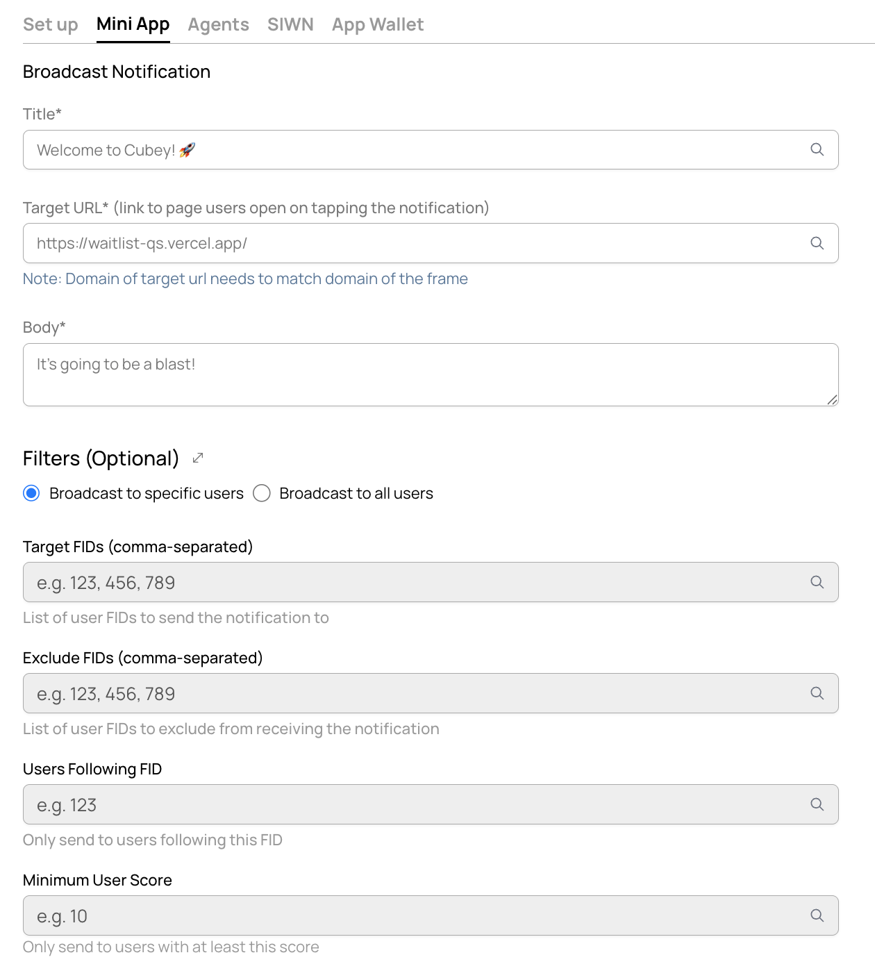select app in neynar dev portal