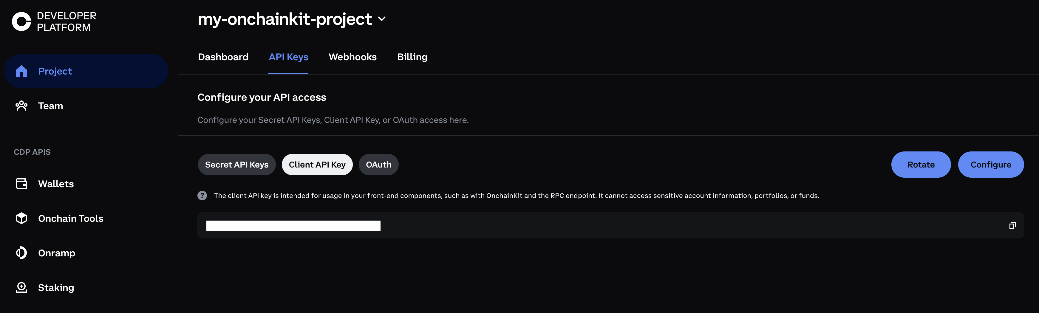 OnchainKit copy Client API Key