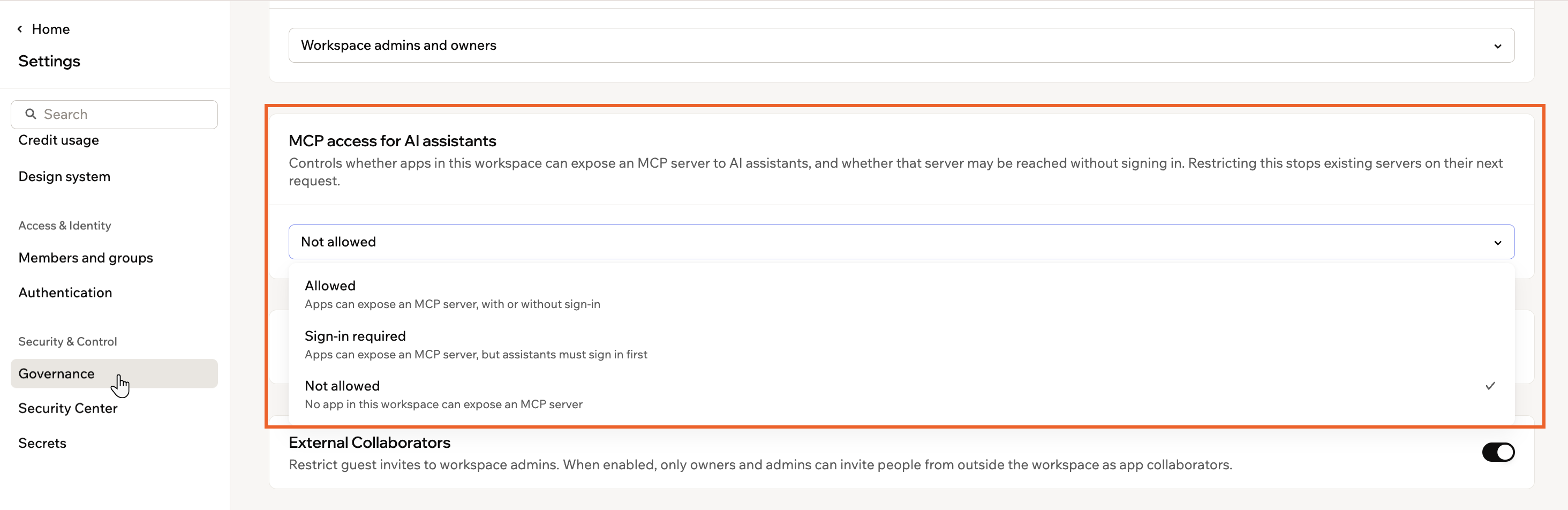 MCP access for AI assistants