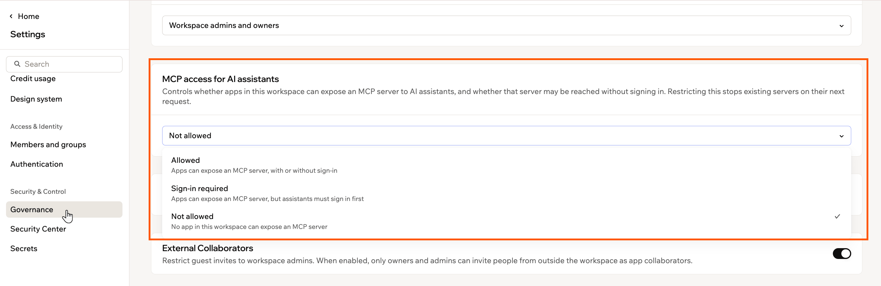 MCP access for AI assistants