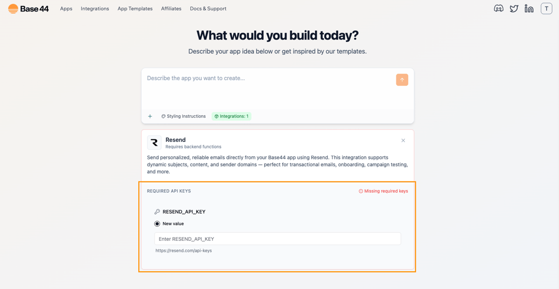 Resend Integration - Base44 Support Documentation