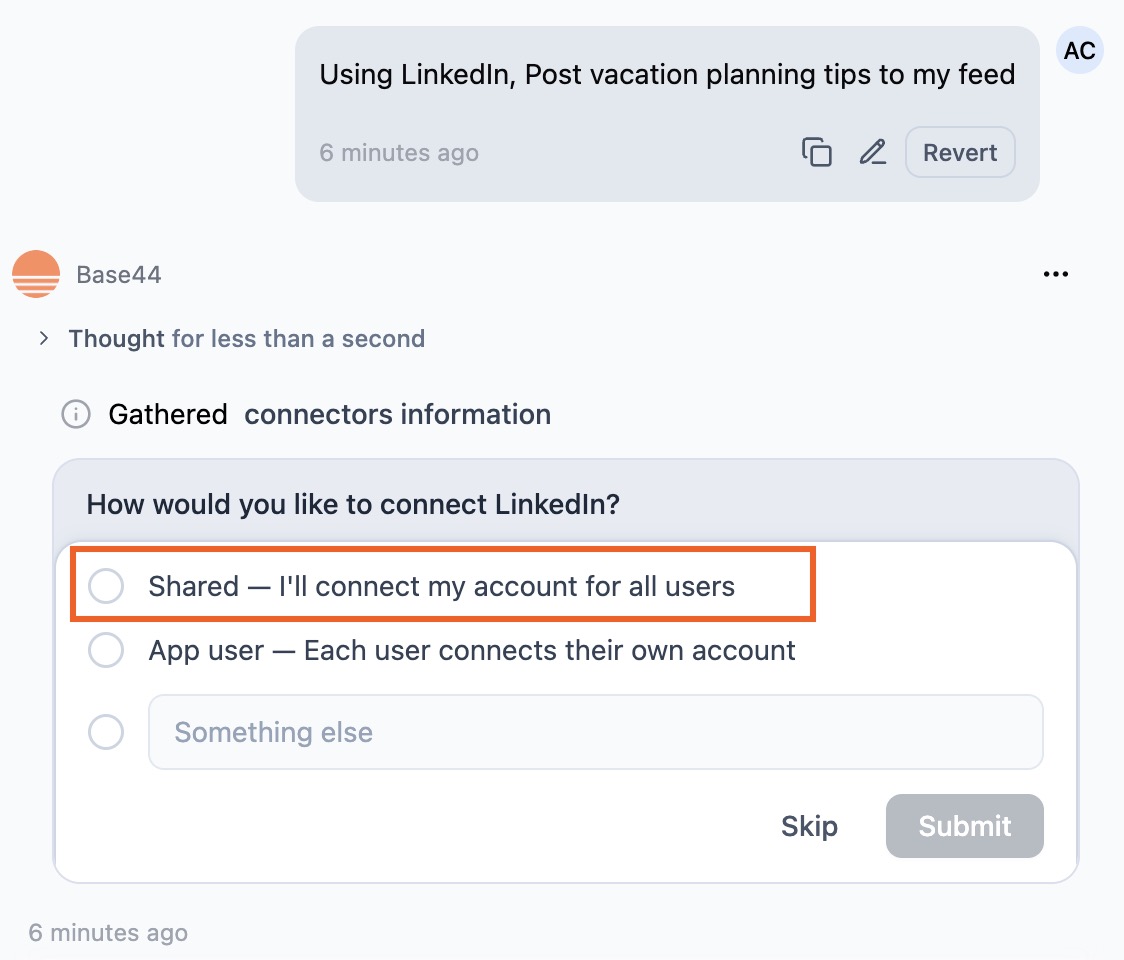 Setting up shared connectors - Base44 Support Documentation