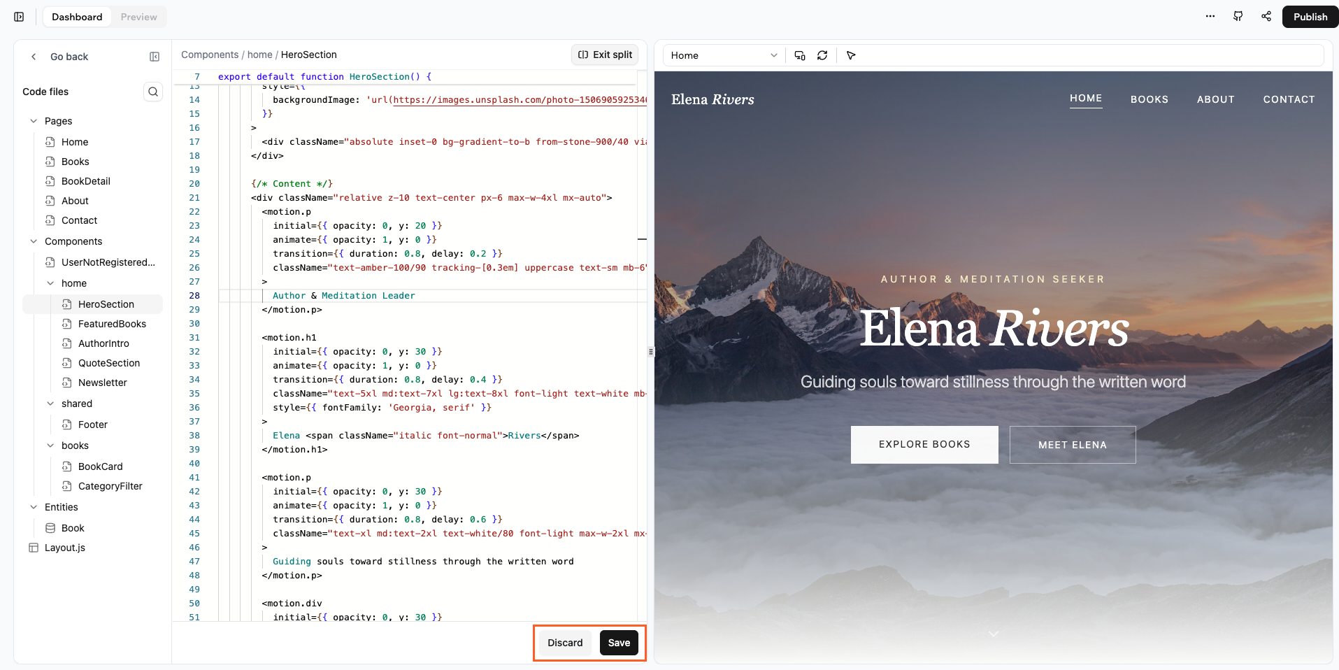 The Code tab interface