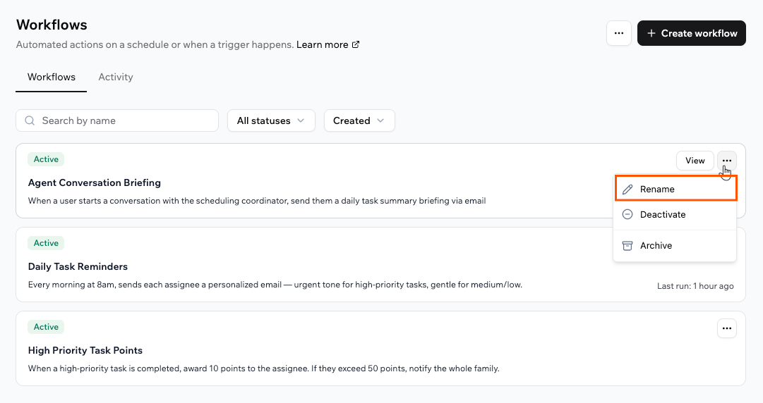 Renaming a workflow