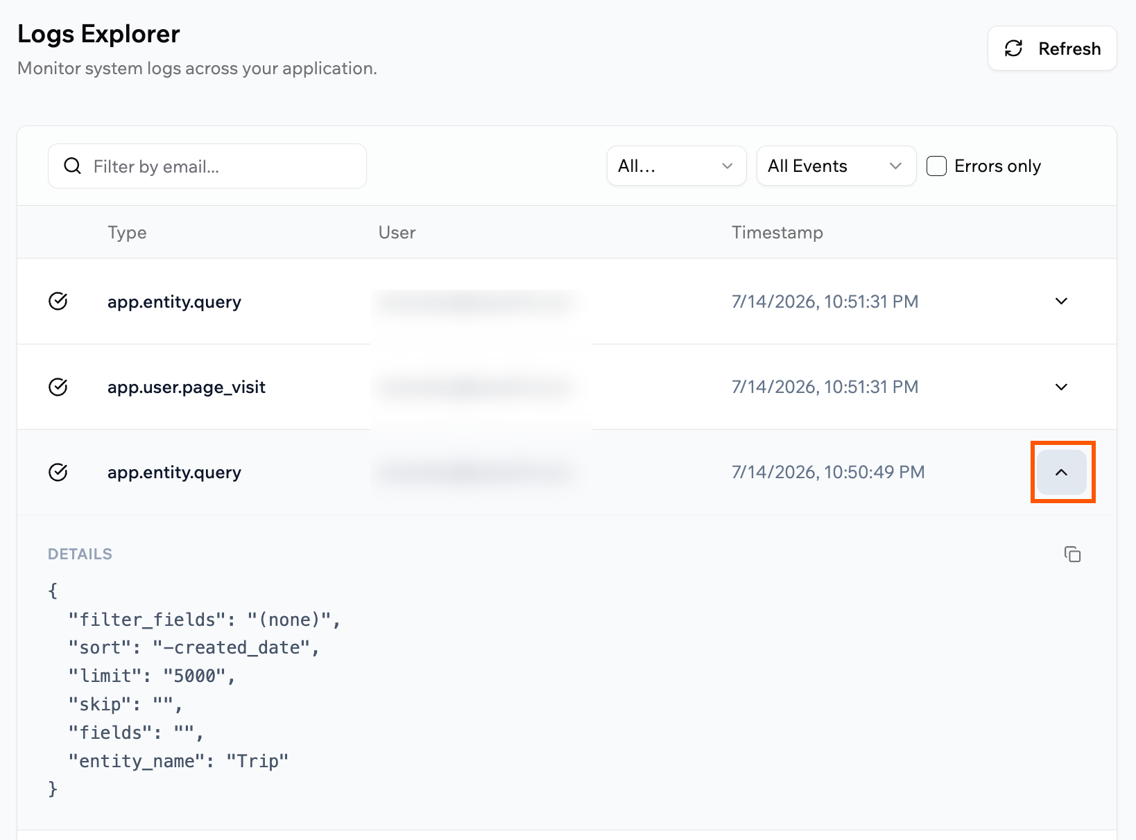 Viewing the details of a log event