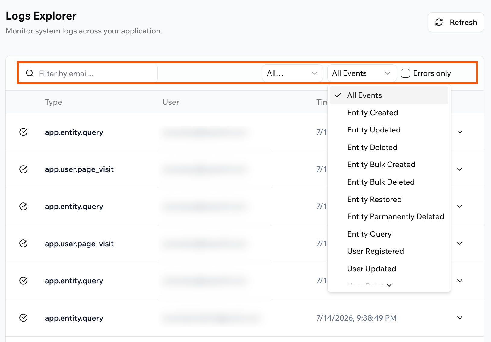 Filtering events in the Logs Explorer