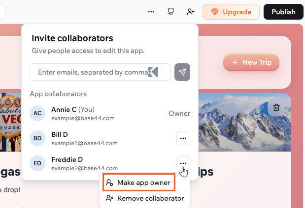 Transferring app ownership to another collaborator from the collaborators modal