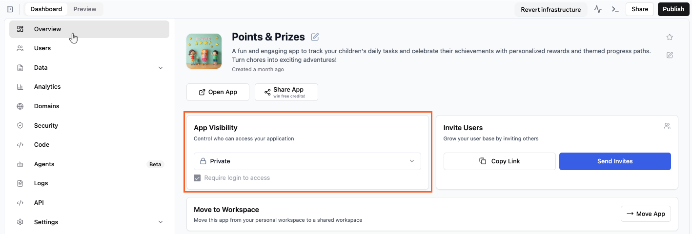 Choosing who can access your app in Base44
