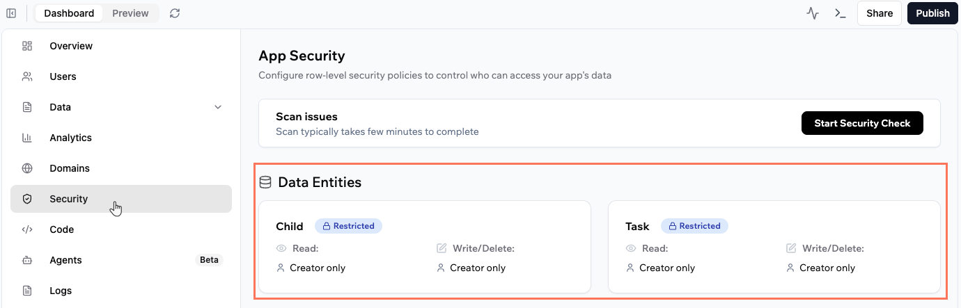 Editing data permissions in Base44