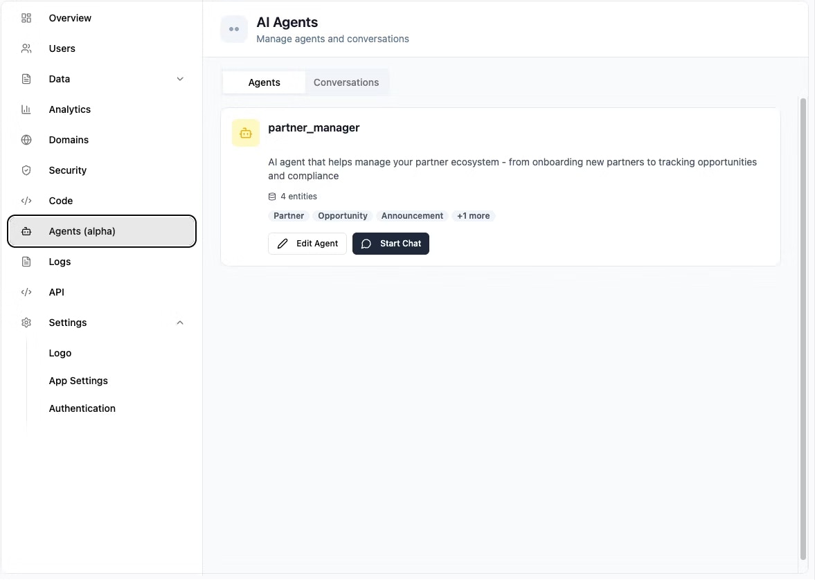 Managing your AI Agents and conversations in Base44.