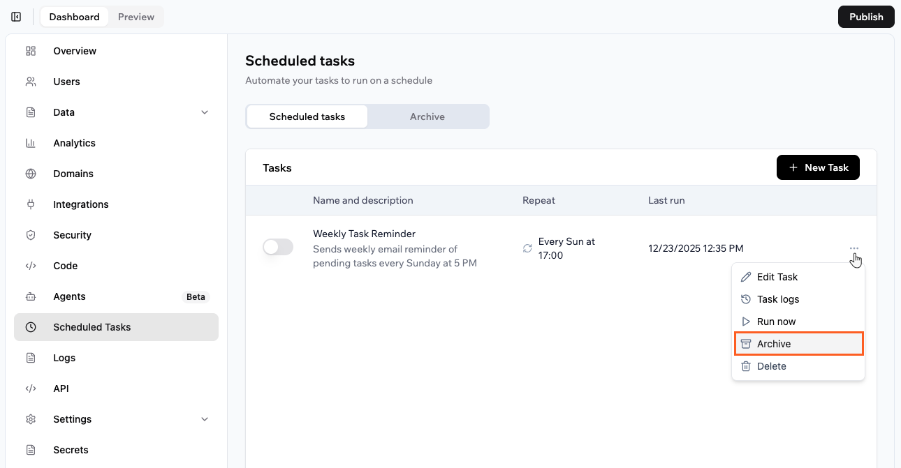 Archiving a scheduled task