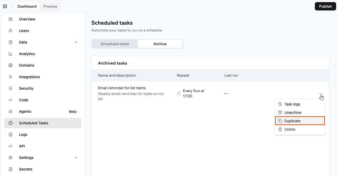Duplicating a scheduled task