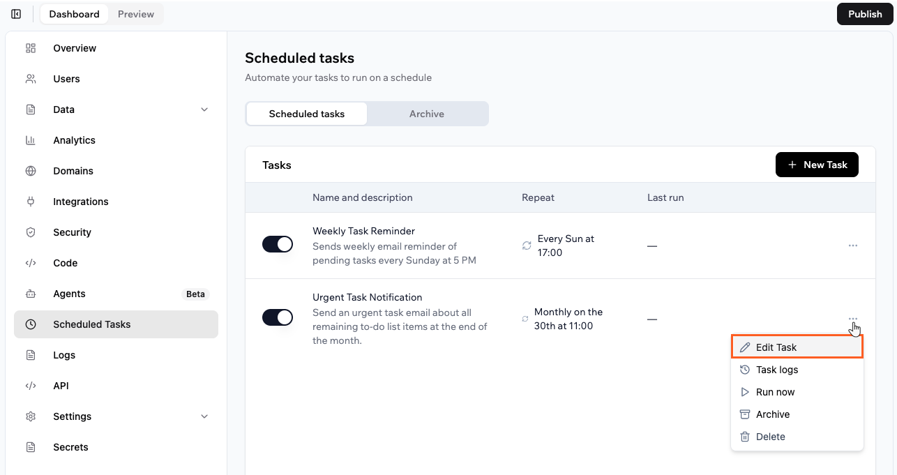 Editing a scheduled task