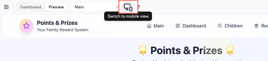 Viewing the mobile version of you app in the Base44 app editor