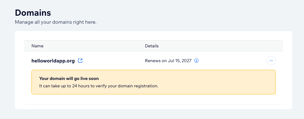 A domain waiting for its registration to be verified