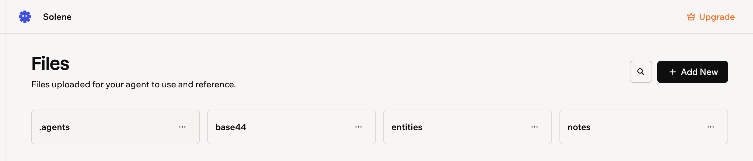 A screenshot of the Files page showing folders your Superagent can reference