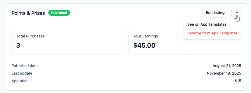 Managing your app template listing on Base44