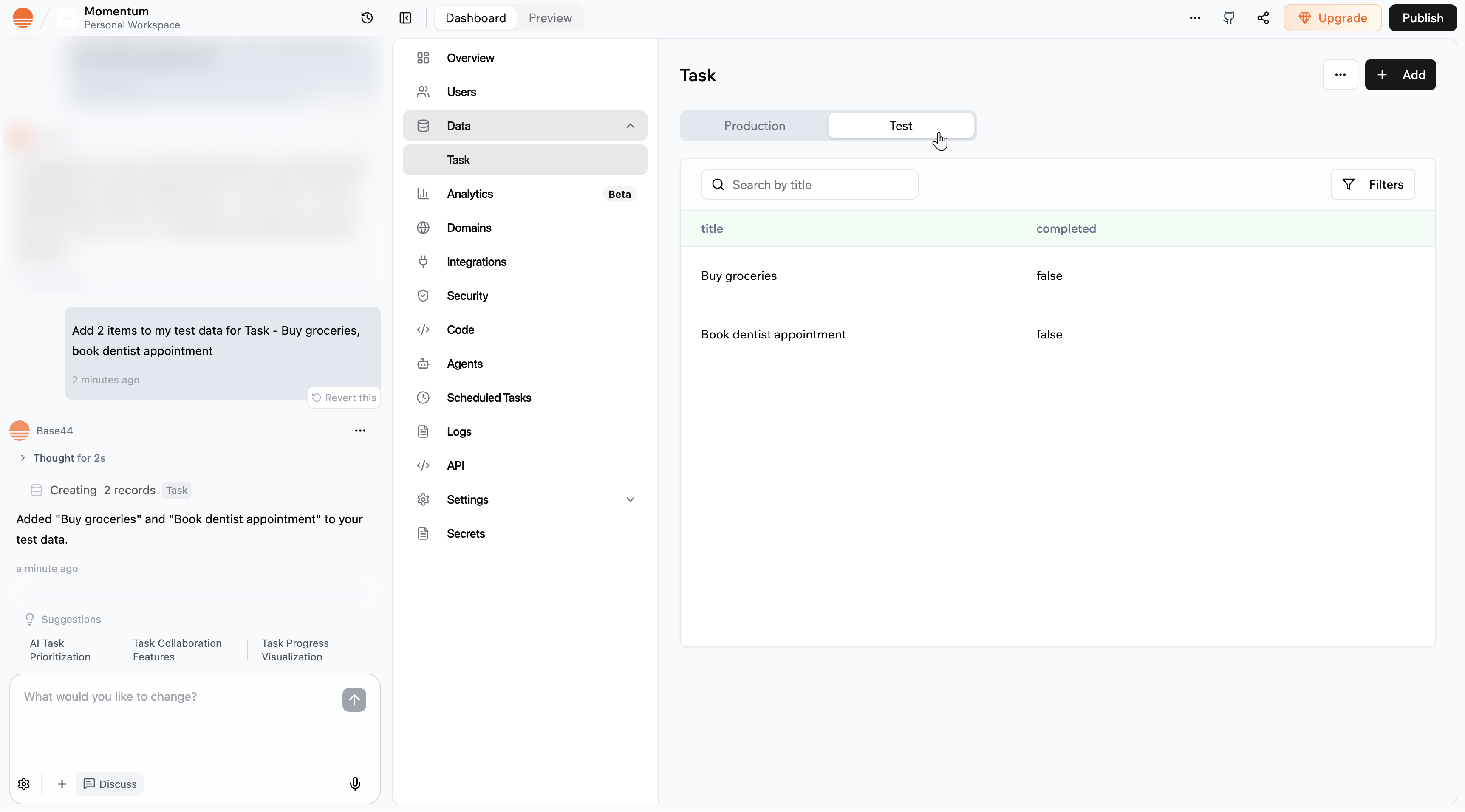 Testing your app with test data - Base44 Support Documentation