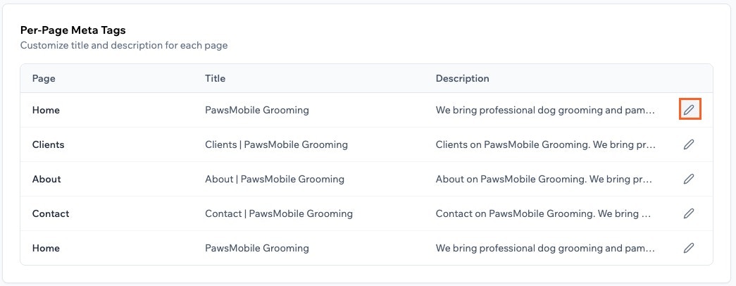 Editing your app pages meta tags