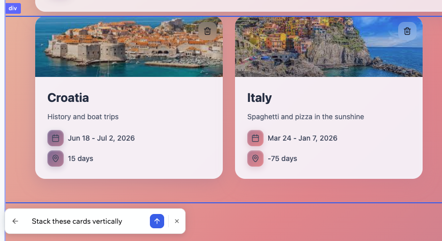 Using AI to change the layout of a section in Base44