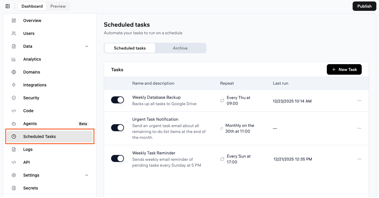 Scheduled tasks for your app in Base44