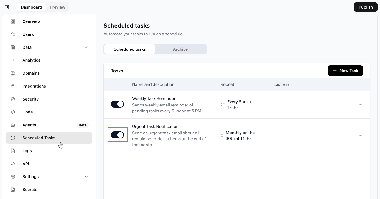 Turning a scheduled task on and off