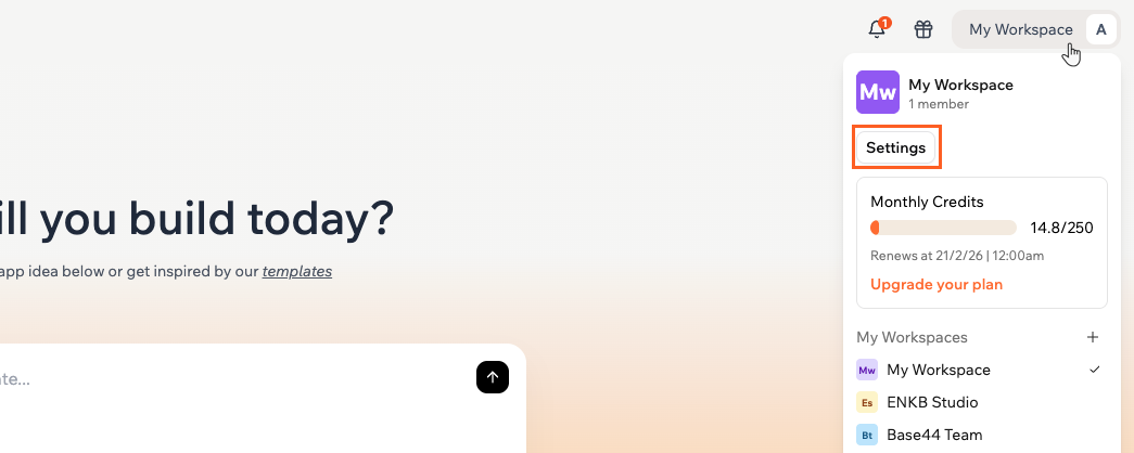 Accessing your account settings in Base44