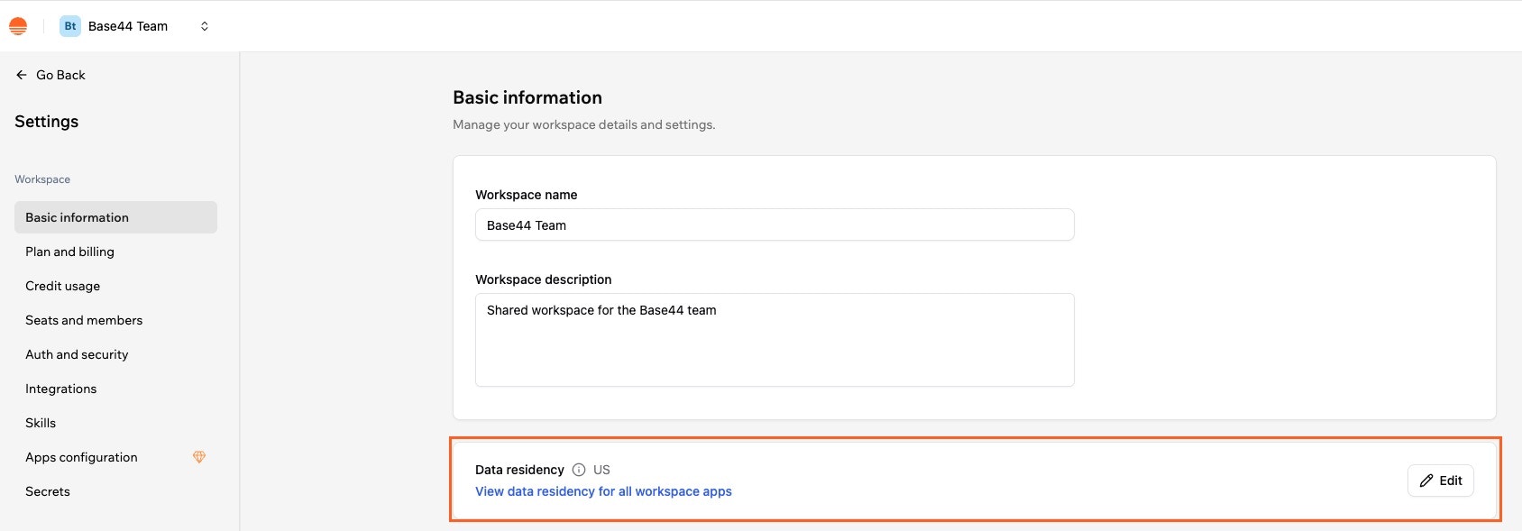 Changing the data residency of your apps in your workspace
