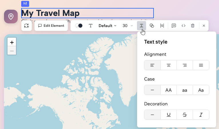 Text style panel in visual edit
