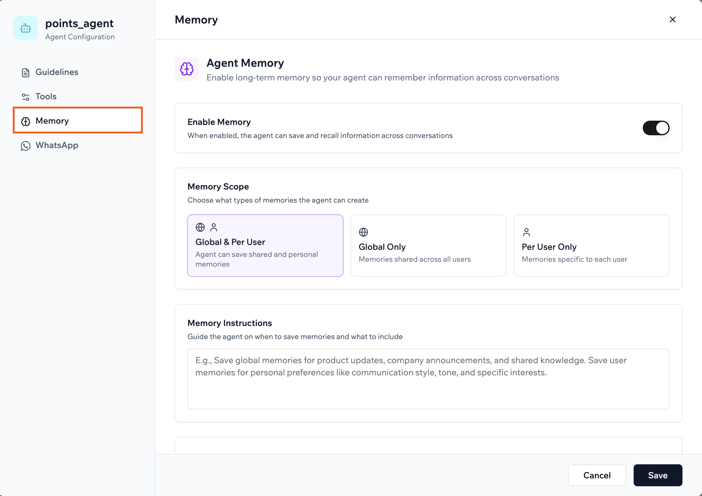 Enabling memory for your agent