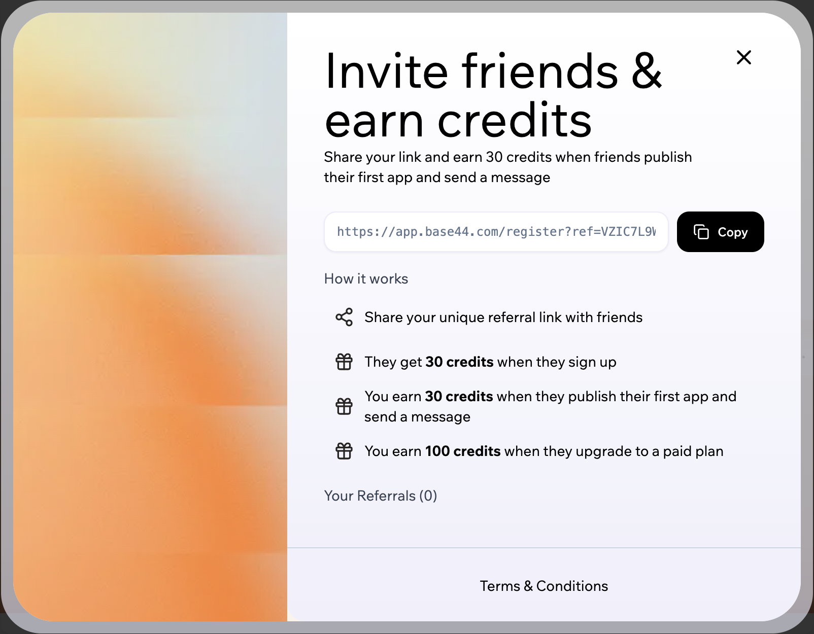 Invite friends and earn credits - Base44 Support Documentation