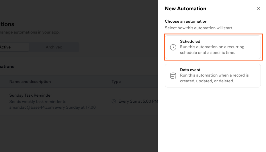 Setting up a new scheduled automation from your app's dashboard Setting up a new scheduled automation from your app's dashboard
