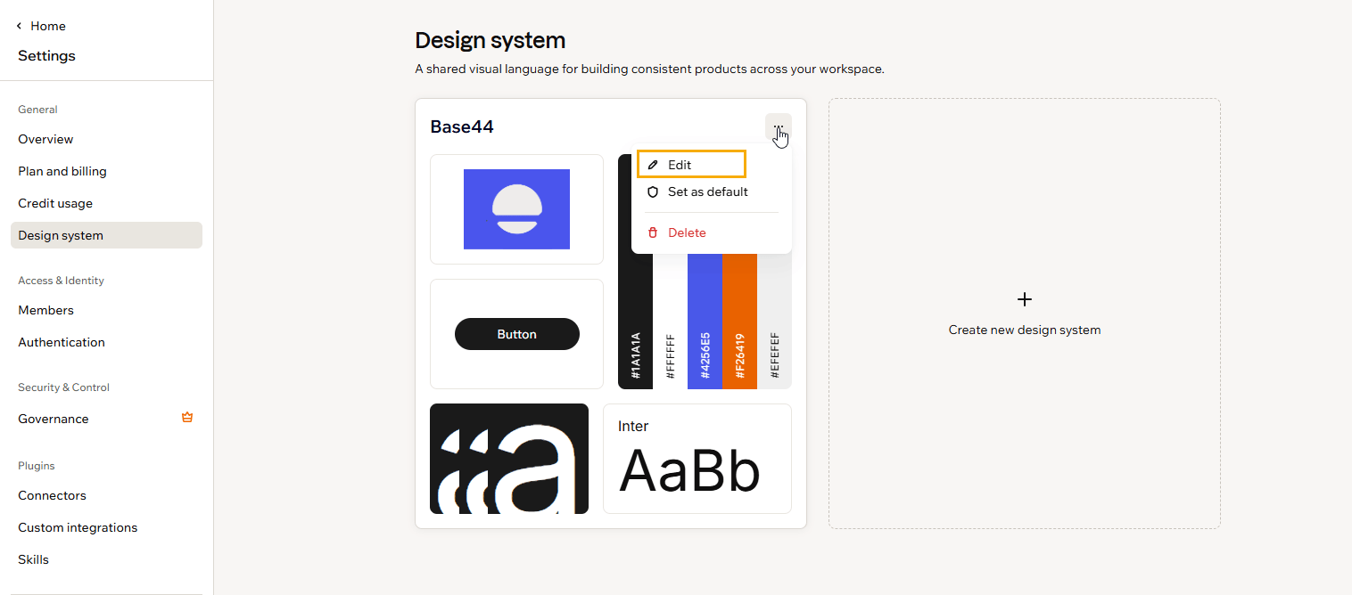 Opening a design system for editing
