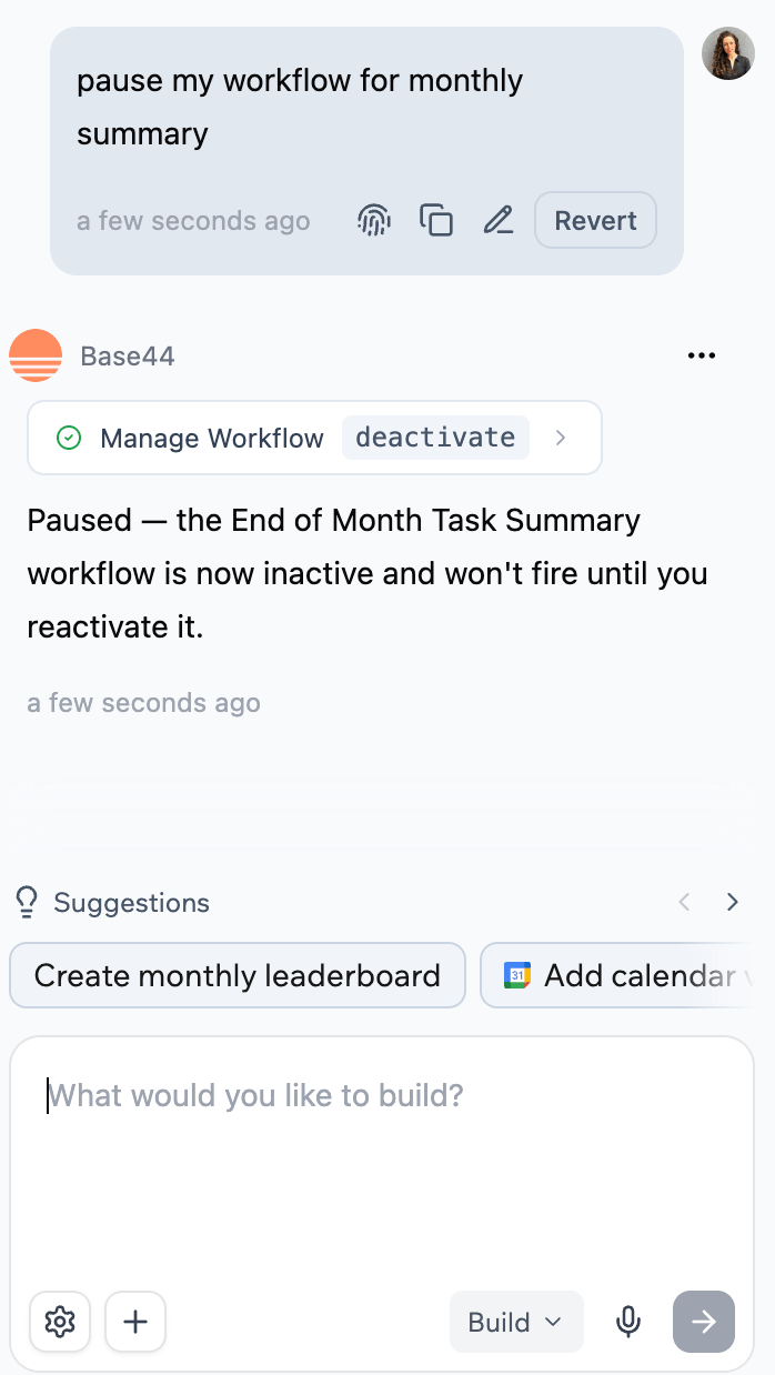 Managing a workflow from the AI chat