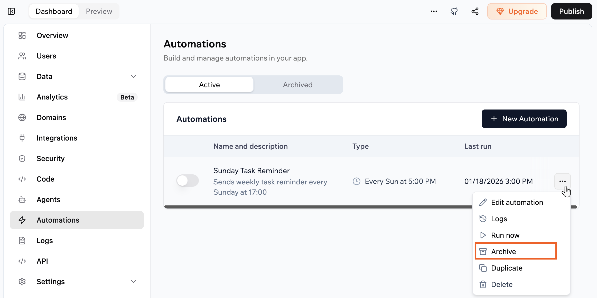 Creating automations for your app - Base44 Support Documentation