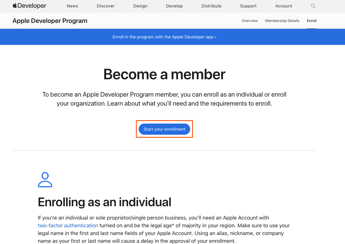 Creating an Apple Developer account Creating an Apple Developer account