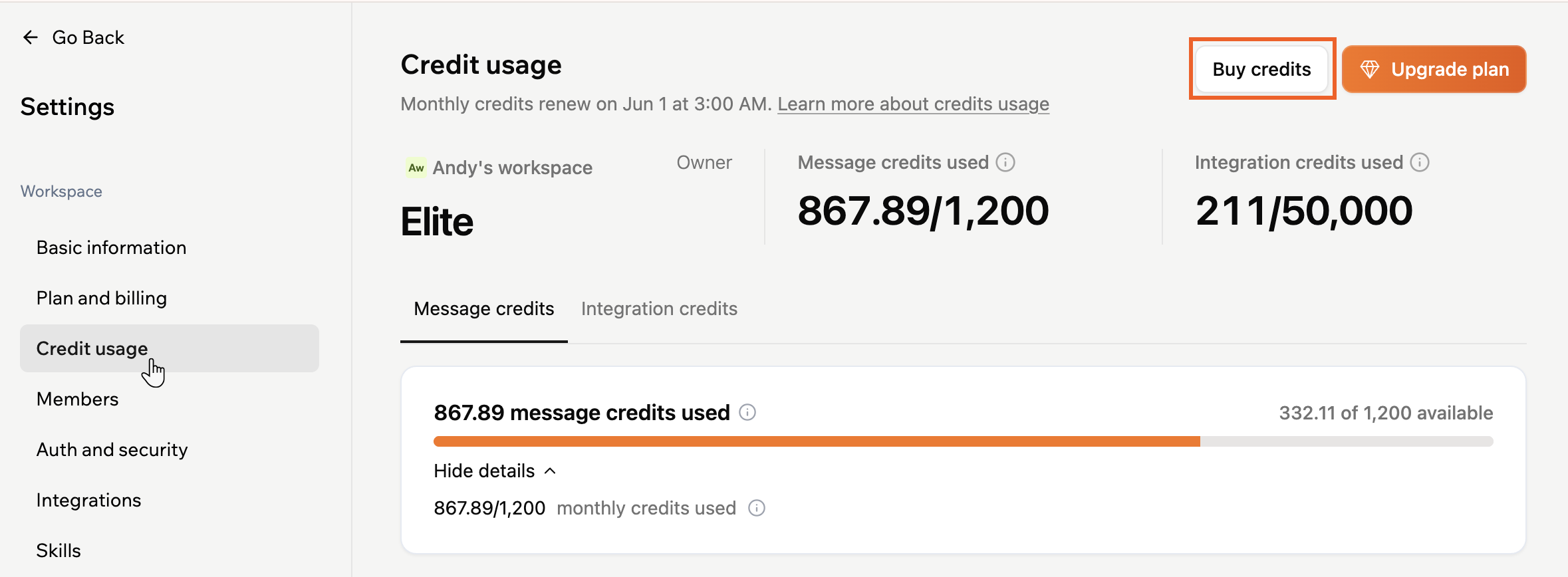 Buying a credit top-up in Base44