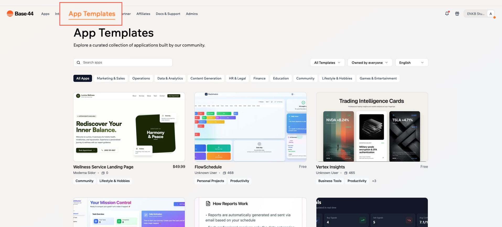 App templates in Base44