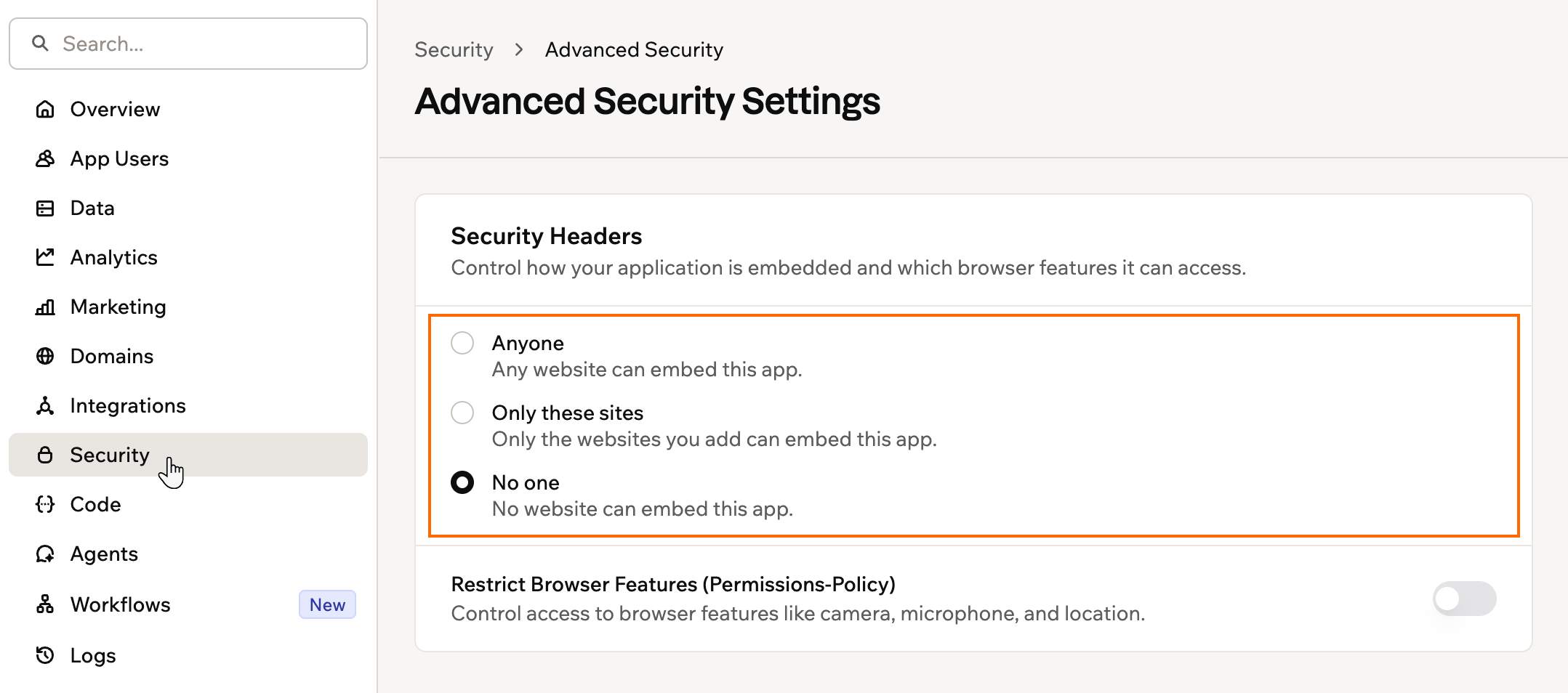 Advanced Security Settings
