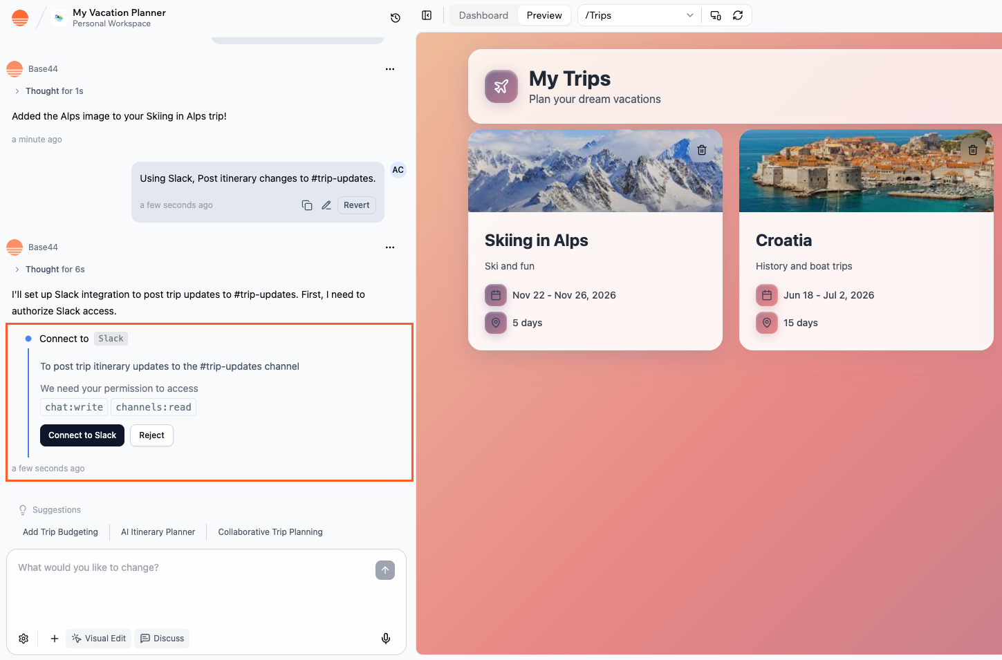 Connecting Slack using the AI chat