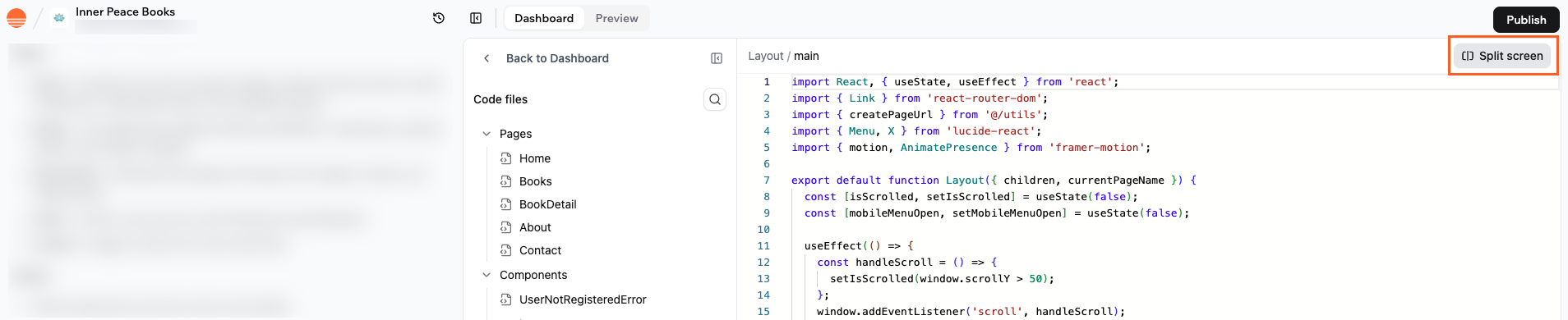 Split screen for previewing code changes