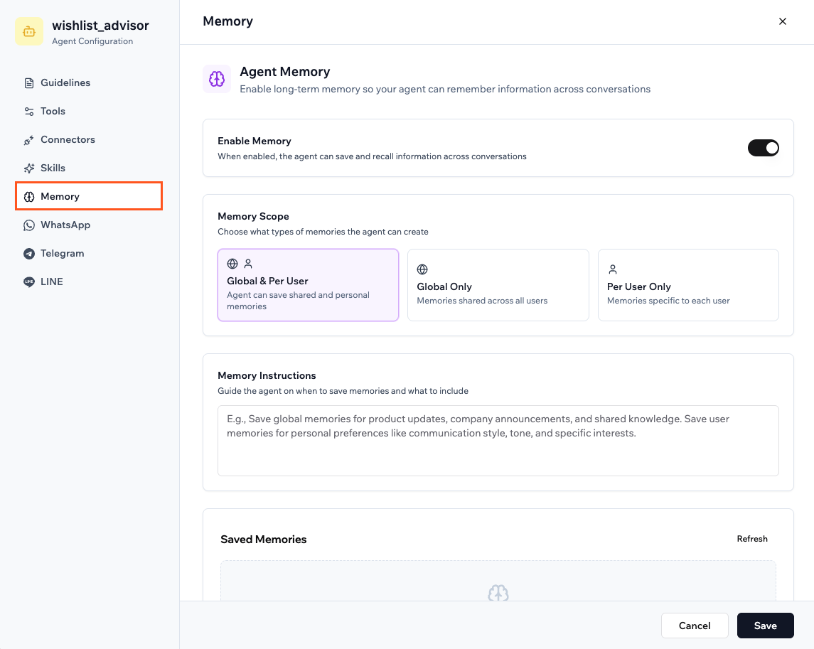 Enabling memory for your agent
