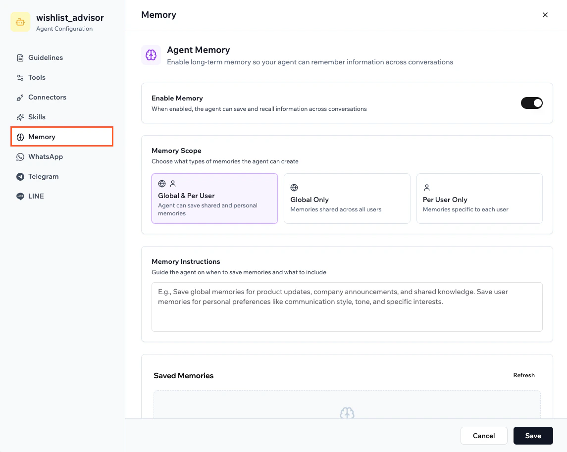 Enabling memory for your agent