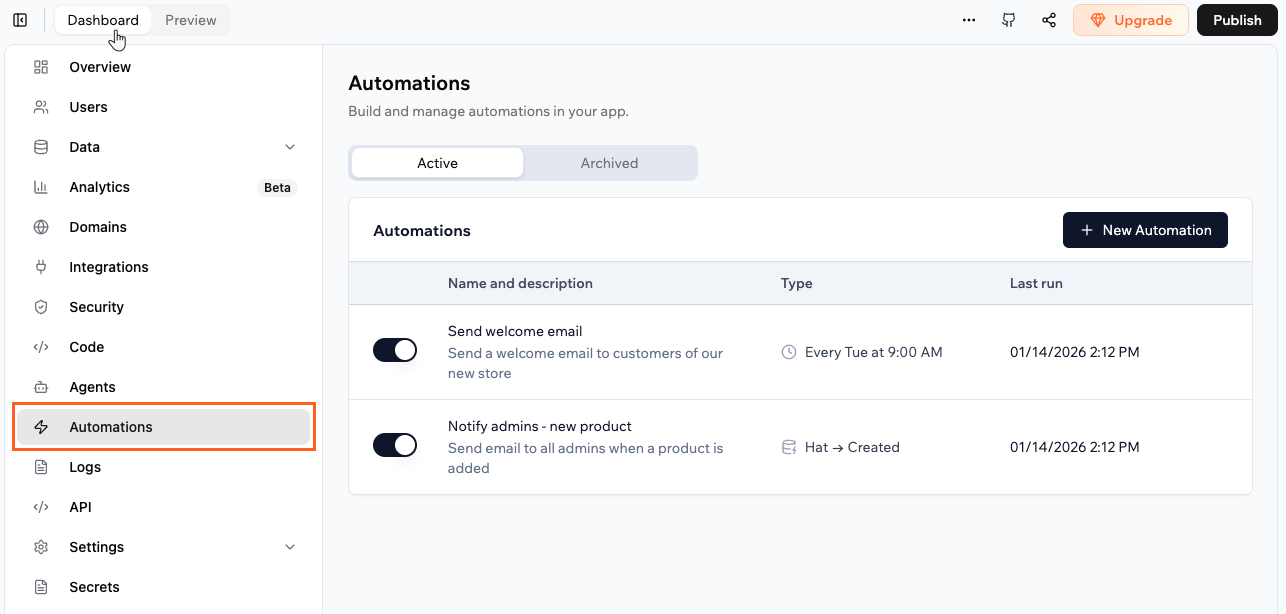 Automations for your app in Base44