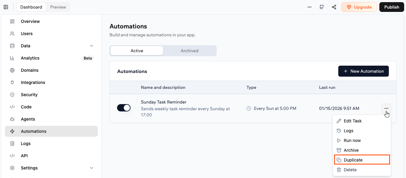 Duplicating an automation