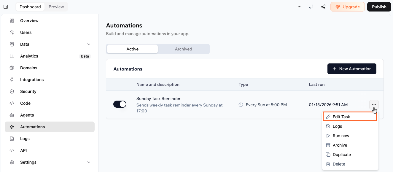 Editing an automation