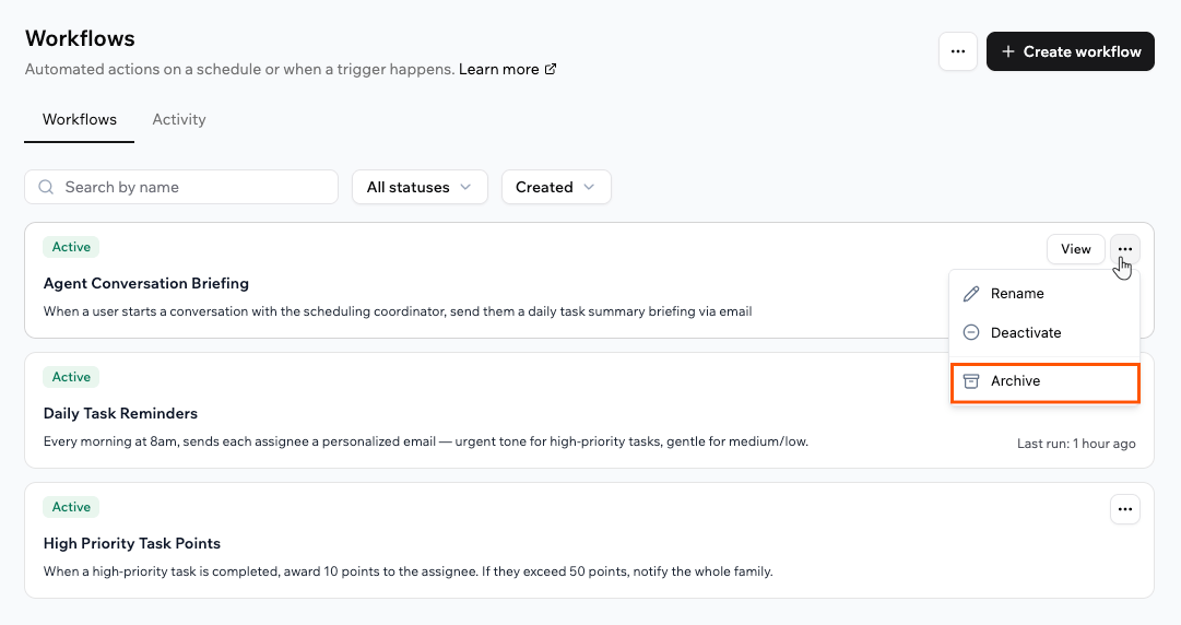 Archiving a workflow