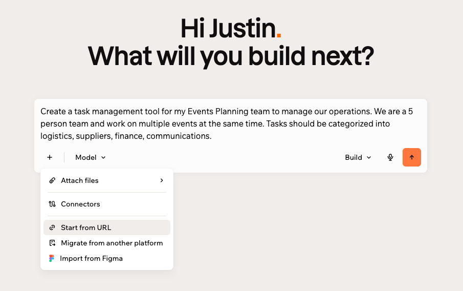 Starting a new build from an existing URL