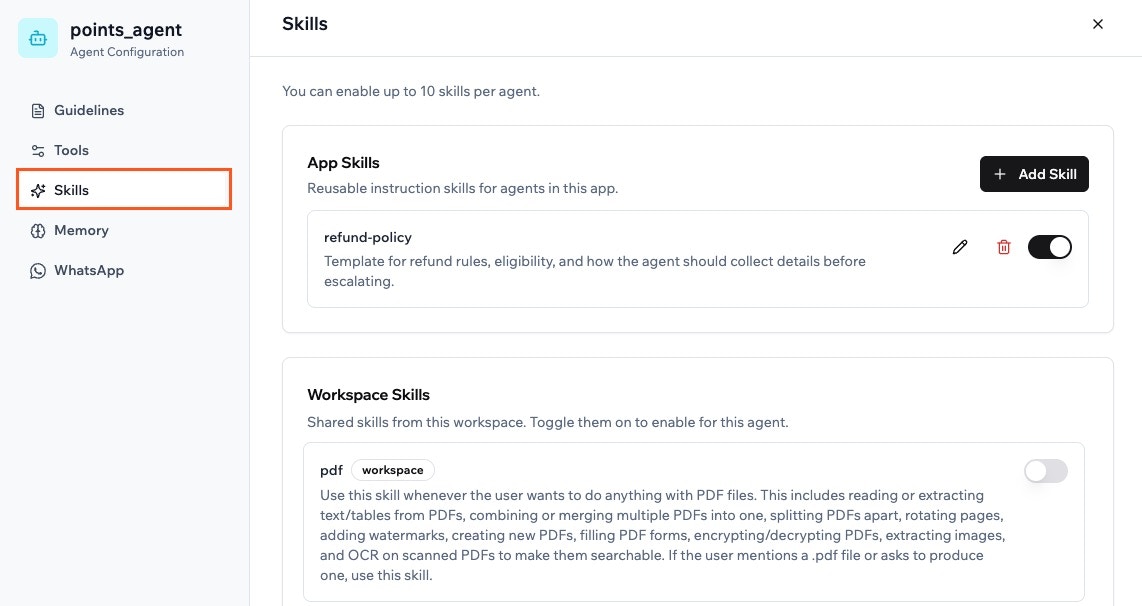 Adding skills to your app agent in Base44
