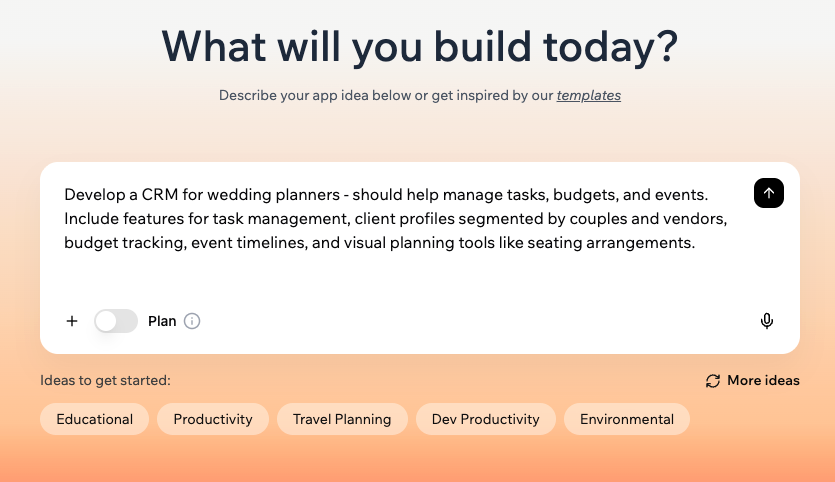 Writing your prompt in Base44 to start building your app